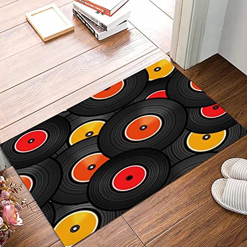 Weich Badezimmerteppich 50x80 cm,Rock Vinyl Audio Discs Design Lp Verschiedenes Technologie Musik Dj Roll Set F,Rutschfest waschbar Badematte, Badteppich Mikrofaser Saugfähig Badvorleger Duschvorleger