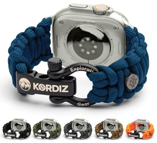 KORDIZ Survivor – Paracord Apple Watch Armband kompatibel mit Apple Watch Series Ultra & 9/8/7/6/5/4/3/2/1/SE – 49 mm 45 mm 44 mm 42 mm – mit verstellbarem Bügel aus Edelstahl, M for Ultra 49mm,