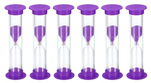 PATIKIL 1 Minute Sable Minuteur, 6Pcs Petit Sablonneux Horloge avec Plastique Couverture, Compte à Rebours Sable Verre pour Jeux, Cuisine, Fête Favorise Bricolage Décoration, Violet