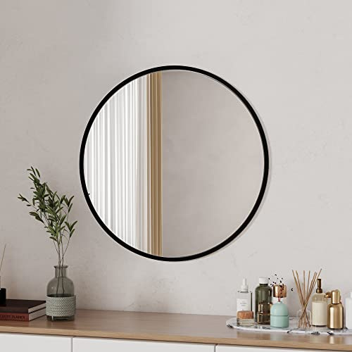 Boromal Spiegel Rund 40cm Schwarz Metallrahmen Badspiegel Badezimmerspiegel Wandspiegel Modern Dekorative für Badezimmer, Waschräume, Schlafzimmer, Ohne LED