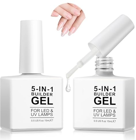 5-in-1 Builder stärkendes Gel 15ml, 2-Pack Builder Gel für Nägel, Aufbaugel für Nägel, UV/LED-Nagellack für Nagelverlängerungen, Verlängerungen, Nagelkunst, Aufkleber, Aufbaugel FüR GelnäGel (Clear)