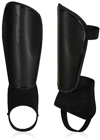 TNSLAND Protège-tibias de football pour enfants - Avec protection des chevilles et sangles réglables - Légers et durables - Antidérapants - Pour garçons et filles - Noir