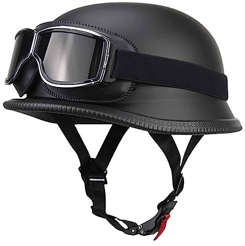 Retro Deutsche Halbhelm Öffnen Motorradhelm Halboffenen Halbschalenhelm ECE Genehmigt Jethelm Offenem Helm Mit Brille Cruiser Chopper Helm Mopedhelme Geeignet Erwachsene MäNner Frauen