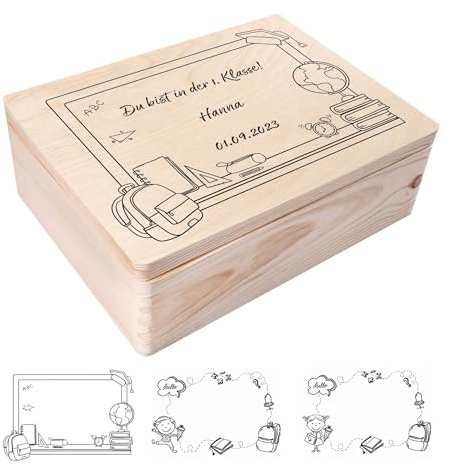 Creative Deco Personalised First Day of School Gift | Starting School Gifts | for Children, Girl or Boy | Unique Wish Text Custom Gift Box | Customised Wooden Box | Perfect as a Keepsake | Graduation