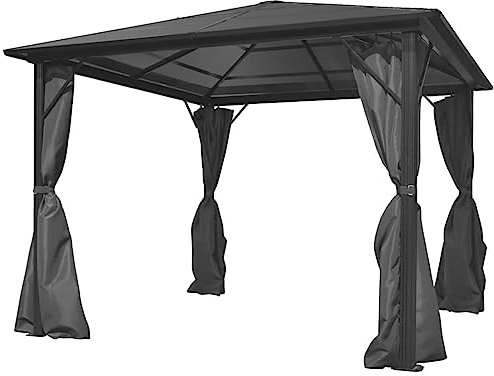 Pavillon mit Vorhängen, LAPOOH Faltpavillon, Pergola, Partyzelt, Standmarkise, Sonnenzelt, Garten Pavillion, Grillpavillon, Anthrazit Aluminium 300 x 300 cm