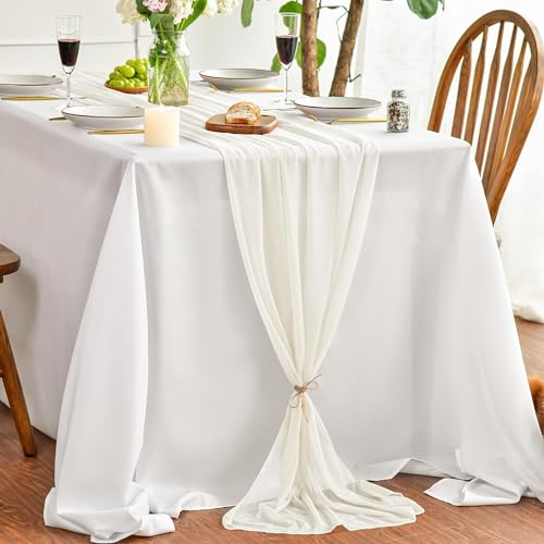 Artoid Mode Chiffon Musselin Dekostoff Elfenbein Tischläufer 75x300 cm, Küche Tisch Dekoration Drinnen Urlaub Hochzeit Party Geburtstag Dekor