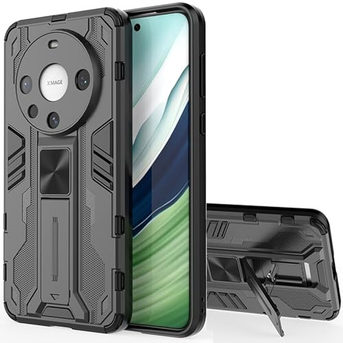 Hülle für Huawei Mate 60 Pro, stabile 2-in-1-Hülle aus PC und TPU mit doppelter Stoßfestigkeit, kompatibel mit magnetischer Autohalterung, inklusive unsichtbarer Halterung, schwarz