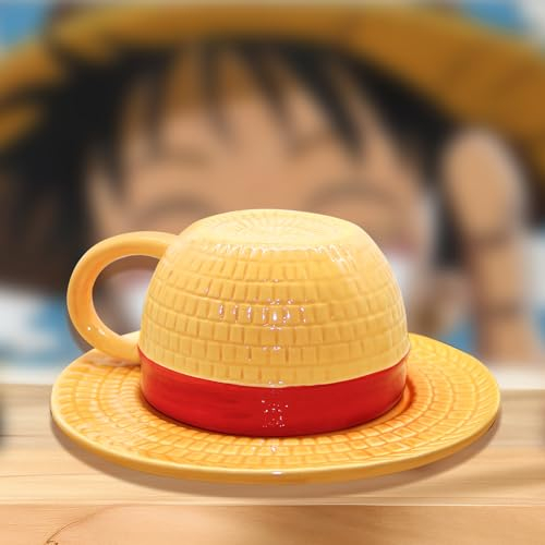 parknshop Anime Mug，Luffy Straw Hat Mugs，Ceramic Tea Milk Cup Office Cup Gifts for Christmas Birthday Gifts or Anime Drinkware Tumblers (Yellow)