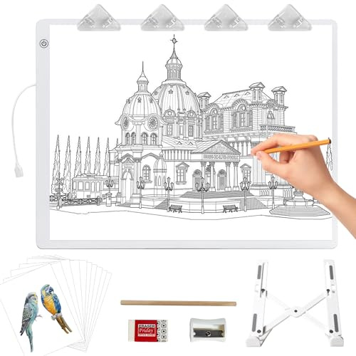 Leuchttisch A4,36×27CM Leuchtplatte mit Ständer und Clips,Ultra-Thin diamond painting leuchttisch,Super hell lightbox für Zeichnen, Nachzeichnen, Skizzieren.Einstellbare Helligkeit light board