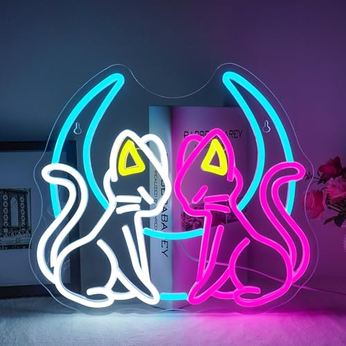 Ineonlife Mond Katze Neon Zeichen Dimmbare Bunte Led Zeichen USB-Anschluss Mond Zwillingskatze Licht Schlafzimmer Wohnzimmer Kinderzimmer Party Club