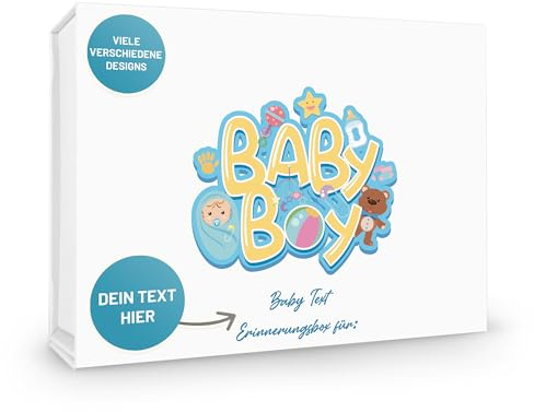 Verpackungswelt Erinnerungsbox Baby personalisiert | 31x22x10 cm | Geschenk-Box mit Magnet-Verschluss & Baby-Boy-Motiv | Baby-Box zur Baby Shower, Geburt & Taufe | Personalisierte Geschenk-Verpackung