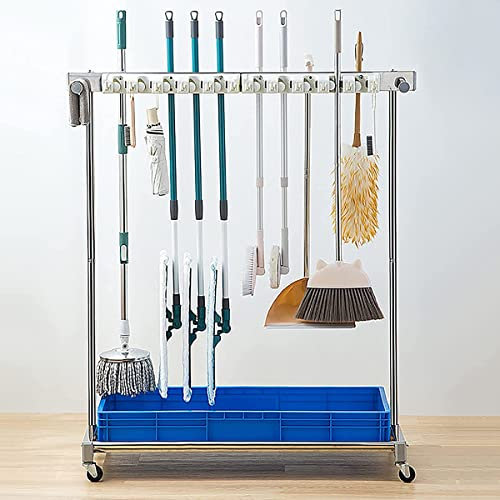 Estante de drenaje Soporte para fregona de escoba Poner estante utilitario para fregonas y escobas, Carro de herramientas de limpieza Soporte para fregona de torre Soporte para paraguas, sop