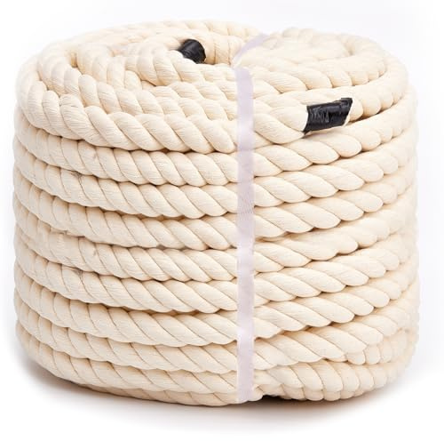 Natural Cotton Rope (1/2inches x 50ft), 3-Strand Twisted Cotton Rope, Natural Thick White Rope, Soft Rope Cord Craft Rope for DIY Crafts Decoration Pet Toys, Indoor & Outdoor Use