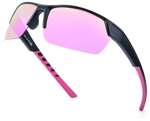 LVIOE Sportglasögon för kvinnor, polariserade med wrap-rund design och UV400 skydd för löpning, cykling, vandring, A02-svart rosa/rosa, M-L