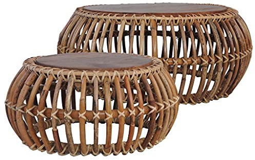 BUKSCYJS Couchtisch kleine Zimmer, Sofatisch, Wohnzimmertisch Couchtische 2 STK. Natur RattanFür Wohnzimmer, Schlafzimmer, Büro, Eingang, Korridor