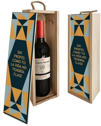 DEREGALOOS Set de Vino Personalizado Profesores | Regalo Original Personalizado | Caja de madera con o sin Botella de Vino | Regalo Fin de curso (Crianza Finca Resalso, Sin profes como tú)