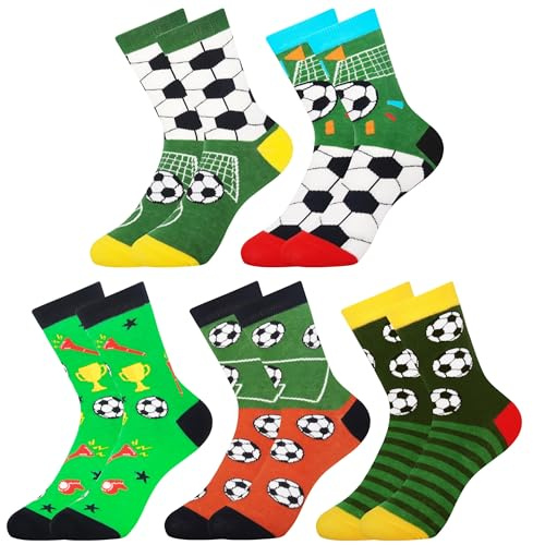 Jeasona 5 Pairs Boys Football Socks Kids Size 3-5 Stocking Fillers Kids Football Gifts for Boys Age 9-12 Secret Santa Football Gift Presents for Soccer Lovers Fans