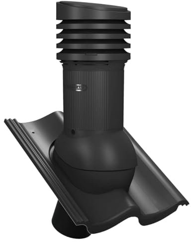 Entlüfterkamin Tile EVO DN125 für Braas Doppel S, Nelskamp S, IBF Doppel-S, ProDach Doppel-S Dachziegel Dachlüfter Lüfter (RAL9005 - (Schwarz))