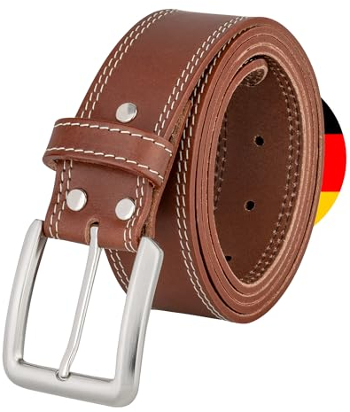 Vintage Basics Herren Ledergürtel aus Rindsleder - Gesteppter Gürtel aus Leder 115 cm lang - Ideal für Anzughose - Jeansgürtel mit Metallschnalle 4cm breit Braun