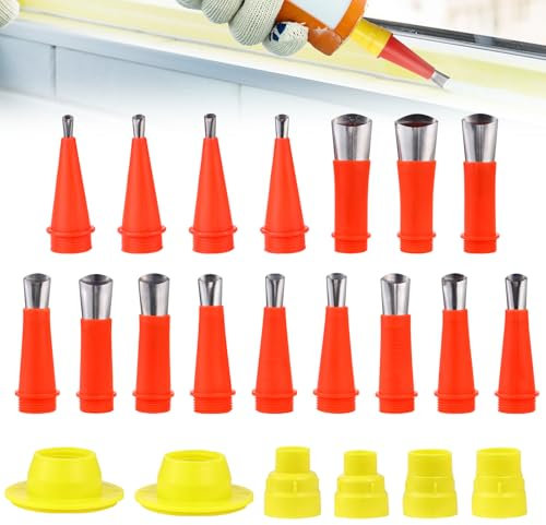 Kit de herramientas de boquilla de goma integrada, kit aplicador de boquilla de calafateo de 22 piezas reutilizables de acero inoxidable juego de boquillas de calafateo pegamento silicona sellador