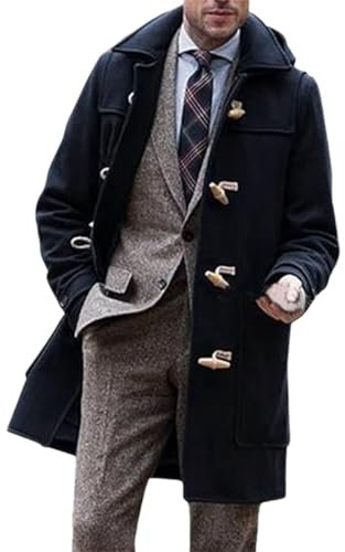 Herren Winterjacke Jacke Mantel Winterpullover Herren Plus Size Kapuzen Horn Schnalle Wintermantel Reverskragen Langarm Gepolsterte Lederjacke Vintage Verdicken Mantel Schaffell (Dark Blue #5, XL)