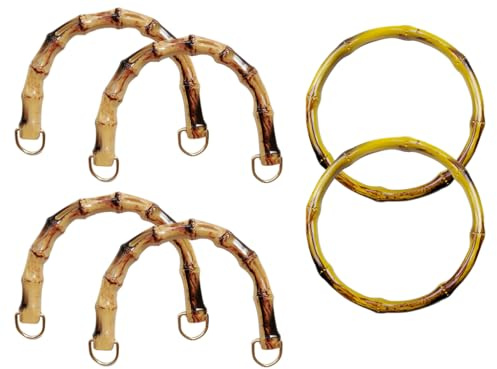 Kellegour Manici Bamboo per Borse,6 Pezzo Manici per Borsa in Bambu di Ricambio,Manico per Borsa in Bambu a Forma di U e Rotonde,Manici per Borse per Manici di Borse,Accessori per Borse Fai da Te