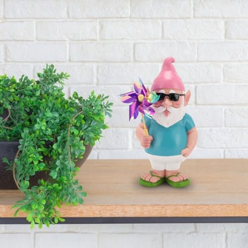 JOROBURO Statue de Nain de Jardin, Figurine de Nains d'été Faite à la Main avec Résine de Moulin à Vent, Nain de Patio Extérieur, Pelouse, Cour, Décoration de Jardin, Cadeaux pour Femmes,