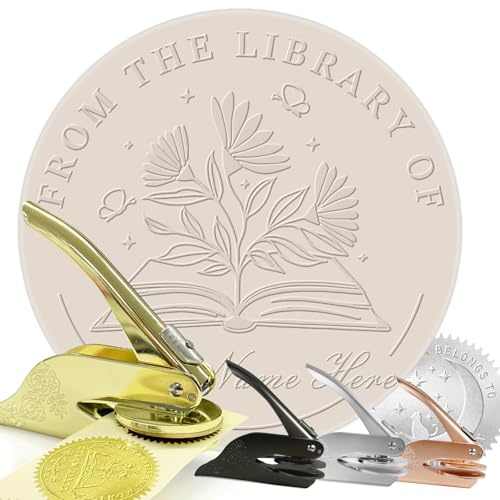 Book Embosser Personalisierter Prägestempel Benutzerdefinierte Bibliothek Embossers mit Namenslogo Design für Bücher Siegelstempel aus Buch Floral Ex Libris Visitenkarten Papierliebhaber Geschenke