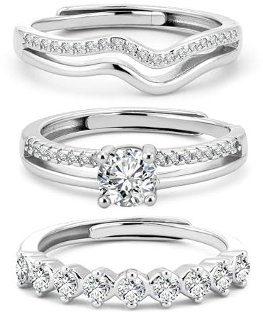 ALEXCRAFT Ring Set Silber 925 Damen mit Zirkonia Sivler Ring für Frauen Freundin Mama 3 Stück