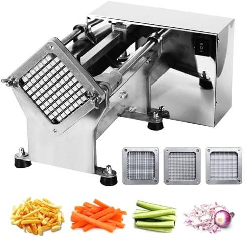 Aioneer Cortadora De Patatas Comercial para Papas Fritas, Cortadora De Patatas Eléctrica De 200-300 Kg/H, Cortadora De Verduras De Acero Inoxidable con Cuchilla De 6/9/13 Mm