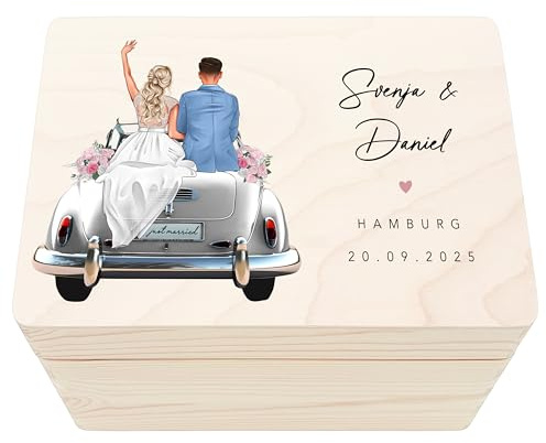 Erinnerungsbox Hochzeit personalisiertes Hochzeitsgeschenk für Brautpaar Holzkiste Erinnerungskiste Geschenkkiste Hochzeit Geschenkbox 30x20x13 cm