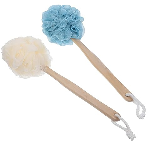 Brosse de Bain à Long Manche pour Dos, Lot de 2 en Bois | Accès aux Zones Difficiles, Massage Peau, Style Délicat et Confortable