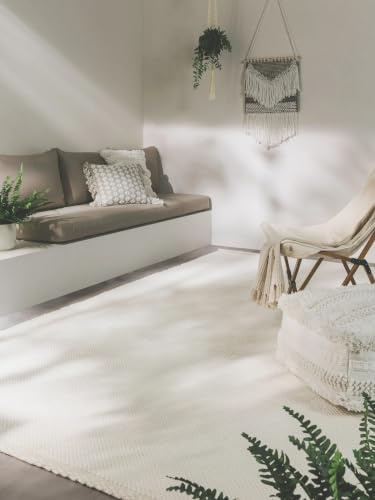 benuta Pure Teppich aus recyceltem Material Kiah - Creme 80x150 cm - Kunstfaser,Recyceltes Material - Rechteckig & im Style: Abstrakt, Uni, Minimalistisch, Scandi Living - Pflegeleicht