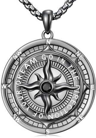 Waysles 925 Sterling Silber Kompass Schmuck Kompass Halskette Gehen Sie in die Richtung Ihres Traums Abschluss Schmuck für Abschlusssaison Für den Freund oder die Freundin