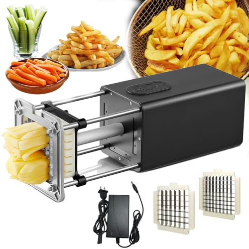 Feiphla Cortador EléCtrico De Patatas Fritas, Cortador De Patatas Cortador De con Cuchillas De 9 X 9 Mm Y 12 X 12 Mm Cortador De Verduras Multifuncional Uso para Papas, Zanahorias, Manzanas Black