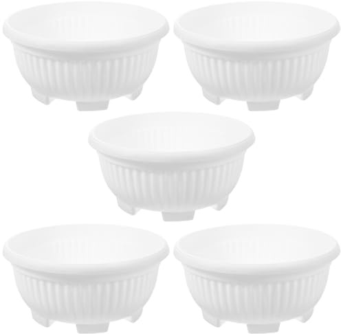 SHINEOFI 5pcs Large Garden Bowl Planters Shallow Plastic Flower Pots with Drain for Indoor Outdoor Balcony Succulents Bonsai Lotus Plants Flowerpot, White, 8.25 Inch