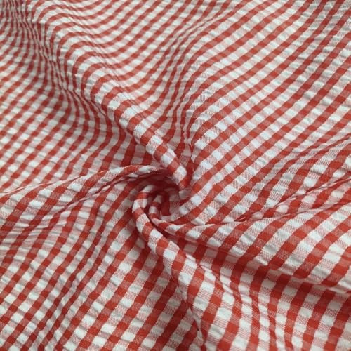 Vayliro Seersucker Karierter Stoff Meterware,2m x 145cm Seersucker Stoff Bekleidungsstoff Stoffe zum Nähen Kleiderstoff für DIY Basteln Hemden Kleidungsdekorationen Heimdekoration,Rot A
