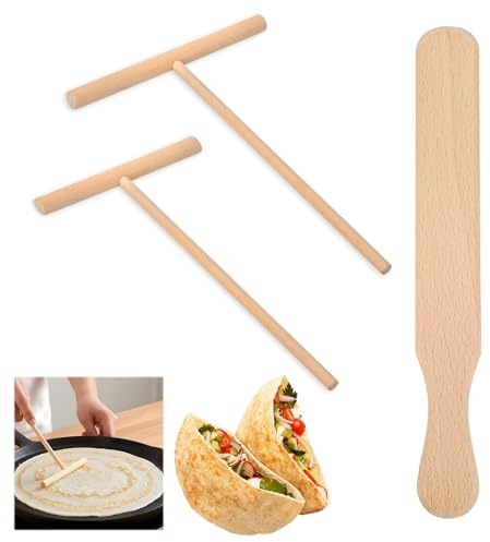 3 Pièces Spatule Crepe en Bois de Hêtre, Ensemble Retourneur de Crêpes