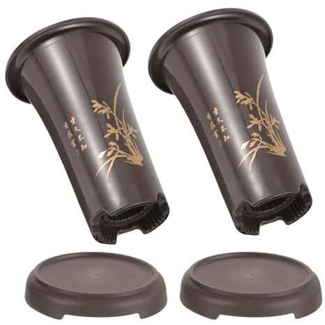 Ciieeo Macetas de Cerámica para Orquídeas y Plantas de Interior, Juego de 2 Macetas Grandes Estilo Barro Púrpura Bandeja, Jardineras Decorativas Drenaje para Salón y Jardín