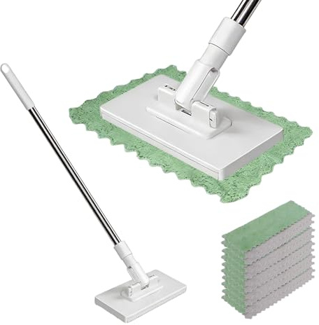 Mocio con Sistema di Bloccaggio, a Pressione, Cambio Automatico a 1 Pulsante, 10 Panni in Microfibra Riutilizzabili, Mocio Senza Mani Sporcate, per Pulizia Facile e Pratica di Pavimenti