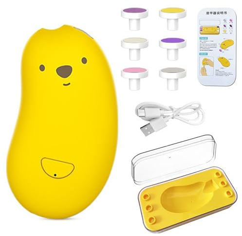 Petjoyful Lima de uñas eléctrica para bebés, segura, con carga USB, incluye 6 limas para uñas de bebé para el cuidado de las uñas en casa. (Amarilla)