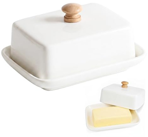 INNAL Mantequera de Ceramica con Tapa y Mango para 250 Gr de Manteca | Mantequillera Blanca Mantequillero Mantequera de Porcelana Butter Dish Apta para Lavavajillas para Refrigerador y Mesa