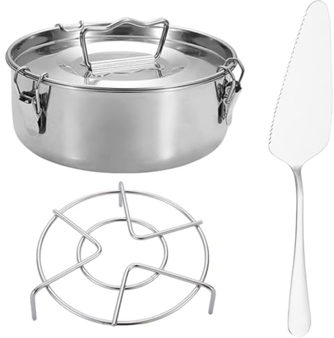 Molde para flan de acero inoxidable con tapa, rejilla para vapor y espátula para pasteles, 1 juego de molde para flan, moldes redondos para hornear pasteles para hacer pudín de tarta de queso