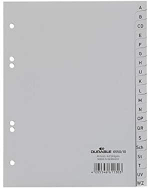 Durable Register mit geprägten Taben A-Z, für DIN A5, 20-teilig, 20 Stück, grau, 655010