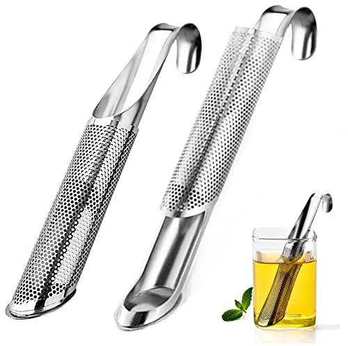 OFKPO 2 Stück Teesieb für Losen Tee, Teeei Edelstahl Feinmaschiges Teestab, Teeei Feinmaschiger Teesieb für Tasse, Tee Ei Tea Strainers für Tee Kaffee Gewürzen Silber
