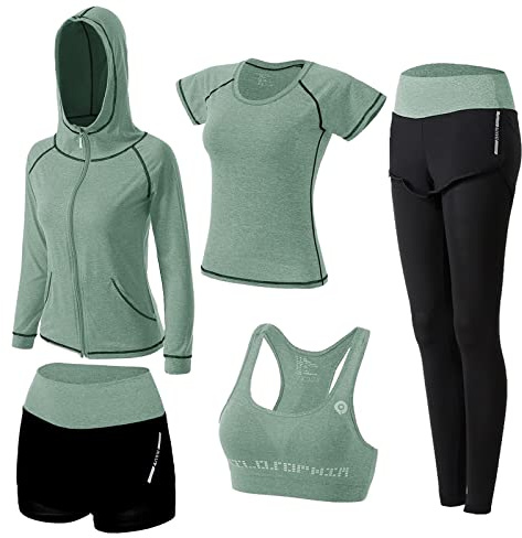 ZETIY Damen Traingsanzug Yoga Kleidung Anzug 5er-Set Sportanzüge Jogginganzug Gym Fitness Kleidung Laufbekleidung Sportswear Sport Yoga Outfit Damen BH Leggings Set