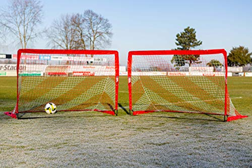 POWERSHOT® 2er Set POP-UP Fußballtore - 2 Größen - faltbares Gartenfußballtor für Kinder - ROT/WEIß (180 x 120cm)