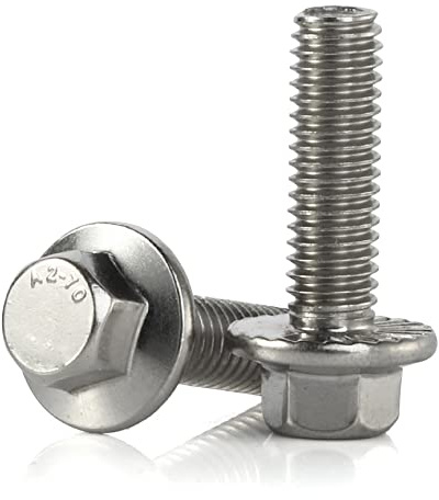 MewuDecor M6-1.0 x 20mm Flanged Hex Head Bolts Flange Hexagon Screws, Stainless Steel 18-8 (304), Plain Finish, 25 PCS
