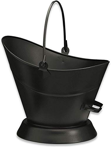 Heavy Duty Metal Fireside Waterloo Bucket Fireplace Hod Scuttle Coal Fuel Ash Wood Log Storage Option with Shovel and Poker (Black Waterloo Bucket)