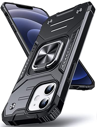 DASFOND Armor Hülle für iPhone 12 Mini Case Militär Stoßfest Handyhülle [Upgrade 2.0] 360 Grad Metal Ring Halter Ständer Schutzhülle [für Handyhalterung Auto Magnet], 5,4 Zoll, Schwarz